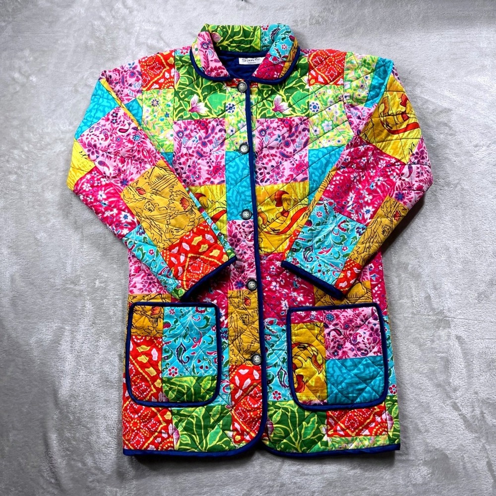 Sante Classics Quilted Patchwork Jacket Womens Medium Multicolor Floral Cotton